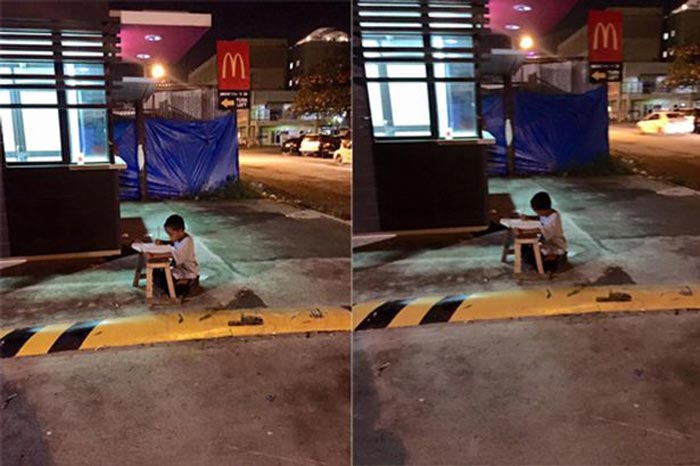 The homeless boy who was pictured outside McDonald's doing homework has now received overwhelming aid 