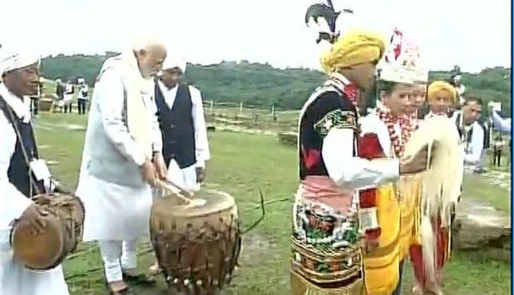 PM Narendra Modi plays the drums in Meghalaya Modi-Meghalaya-ANI