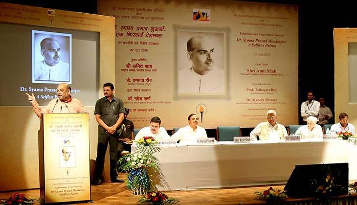BJP chief Amit Shah addresses the gathering at NMML Delhi