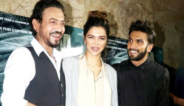 Ranveer Singh, Deepika Padukone and Irrfan Khan during Madaari screening
