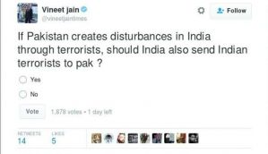 Anti-Pakistan poll from ToI's Vineet Jain is getting him major hate on Twitter 