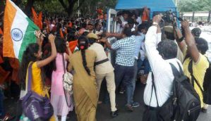 Police lathi-charge ABVP students for staging protest against Amnesty 
