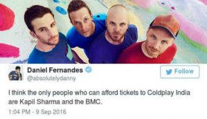 Only Mukesh Ambani, Kapil Sharma and the BMC can afford Coldplay tickets, says Twitter 