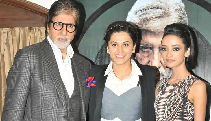 Amitabh Bachchan, Taapsee Pannu and Andrea Tariang during Pink promotion