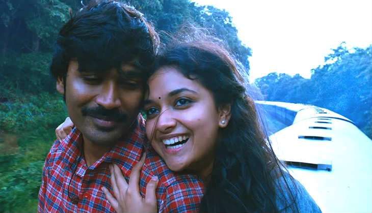 Dhanush and Keerthy Suresh in a still from Thodari