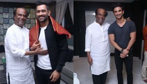 MS Dhoni and Sushant Singh Rajput meet Rajinikanth amidst film promotions 