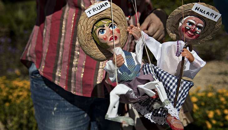 Marionettes of Donald Trump and Hillary Clinton An