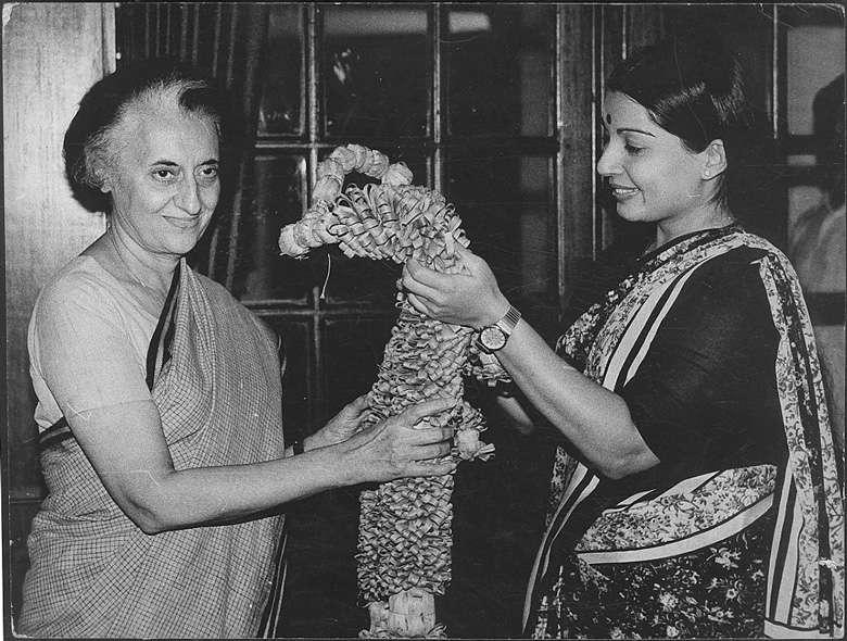 AIADMK Leader J Jayalalithaa, then a newly elected Rajya Sabha Member, with Prime Minister Indira Gandhi on 21 April, 1984 in New Delhi, India.