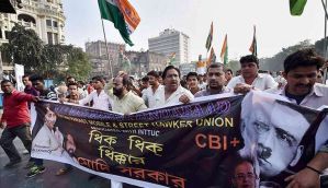 TMC MPs continue sit-in protest against Modi govt over arrest of party MPs in chitfund scam 