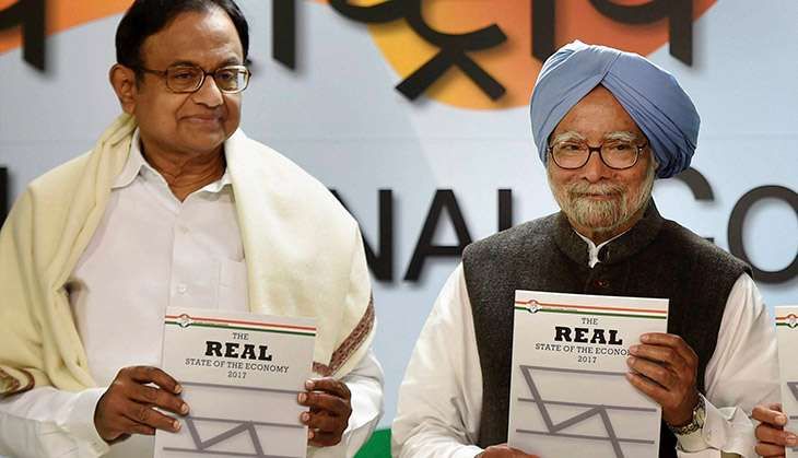 P Chidambaram and Manmohan Singh release the Real State of the Indian Economy report