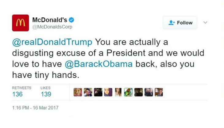 McDonald's Twitter account hacked: Scathing Donald Trump tweet has Twitter in splits