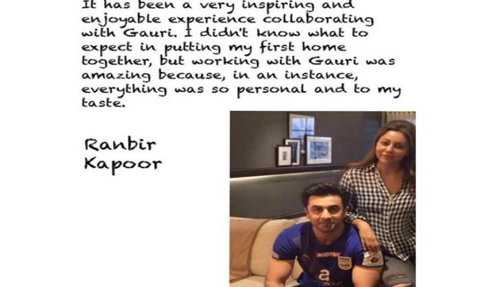 Ranbir Kapoor on collaborating with Gauri Khan: Working with you was inspiring