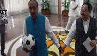 FIFA U-17 World Cup: Vijay Goel attends BJP Parliamentary party meet with a football