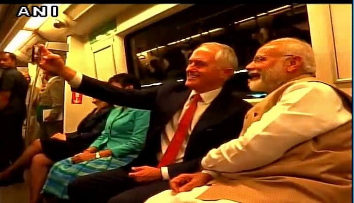 PM Modi, PM Turnbull's day out: Metro ride, Akshardham tour