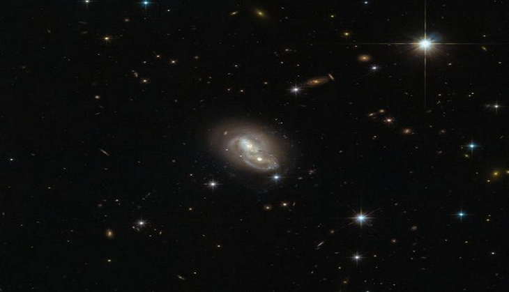 Hubble catches unusual galaxy duo by the 'Hare'