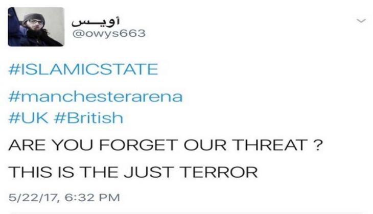 Hours before blast, ISIS sympathiser tweeted Manchester arena with 'ISIS flag'