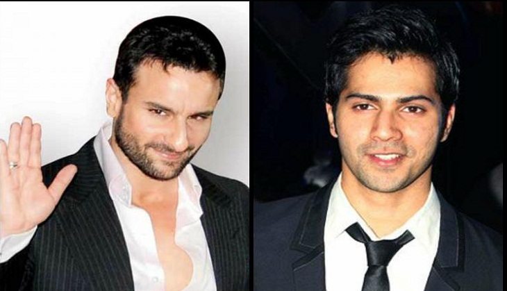 Saif Ali Khan guides Varun Dhawan on dance steps.  