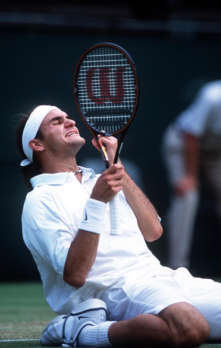 Roger Federer after defeating Pete Sampras at Wimbledon