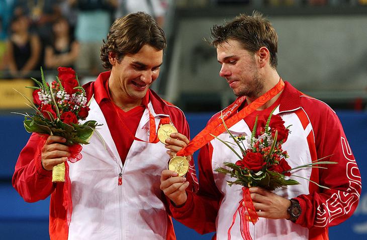 Roger Federer and fellow countryman Stan Wawrinka at 2008 Beijing Olympics