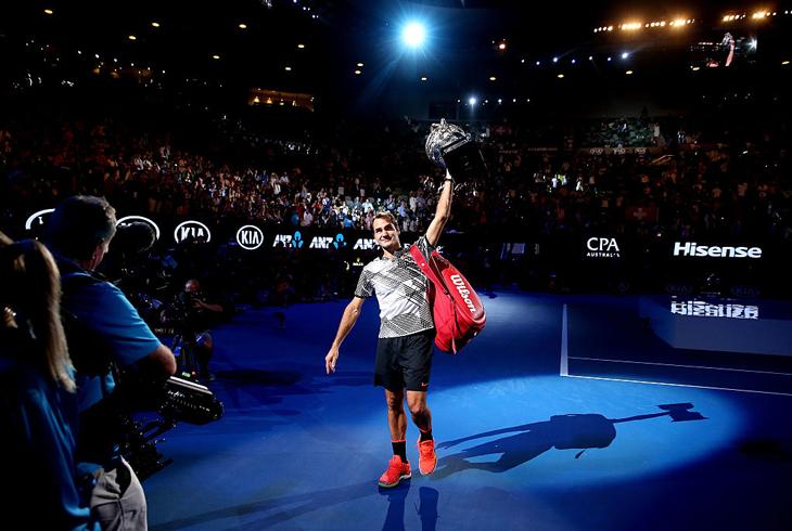 Roger Federer after defeating Spaniard Rafael Nadal at the Australian Open in 2017