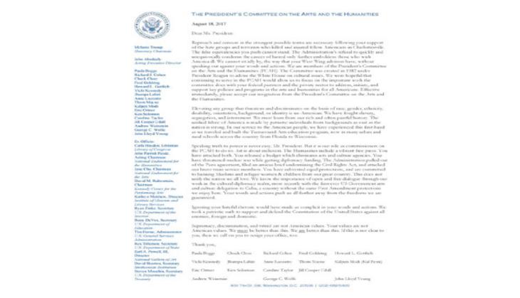 Donald Trump's entire arts council just quit - with a secret message in their resignation letter