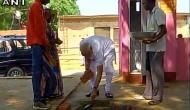 PM Narendra Modi lays foundation stone for toilet under Swachh Bharat Abhiyan in Shahanshahpur