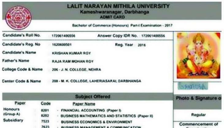 admit card