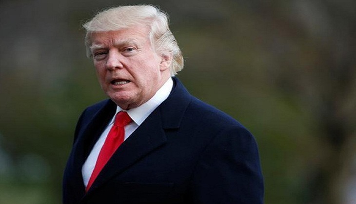 Donald Trump greets college cheerleaders at Super Bowl party