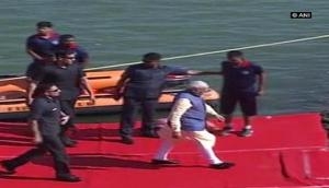 Prime Minister Narendra Modi reaches Dharoi Dam in sea-plane