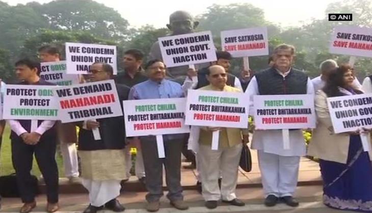 Mahanadi dispute: BJD leaders protest outside Parliament, demand solution