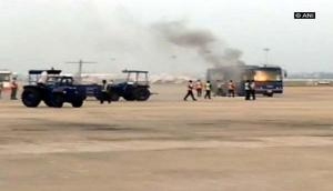 IndiGo passenger bus catches fire at Chennai airport