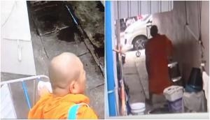 Monk found stealing women's undergarment hanged outside to dry; See video