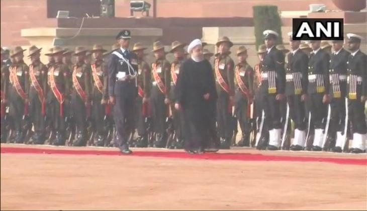Delhi: Iran President inspects guard of honour