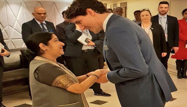 Justin Trudeau and Sushma Swaraj discuss India-Canada relations