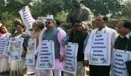 Budget Session: TMC agitates near Gandhi Statue over PNB Bank Fraud