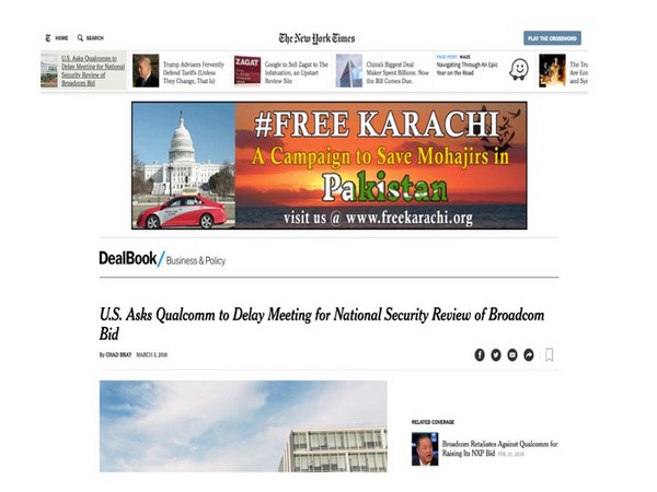 'FreeKarachi' campaign ads appear on United States Newspaper