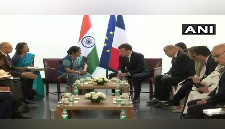 French President Macron meets Swaraj