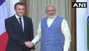 French President Emmanuel Macron meets PM Modi