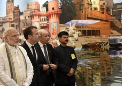French president Emmanuel Macron enjoys boat ride on Ganga