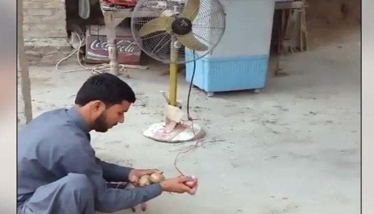 Man Generating Electricity with onion and potato