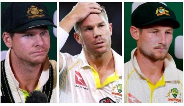 Cameron Bancroft with Steve Smith and Warner