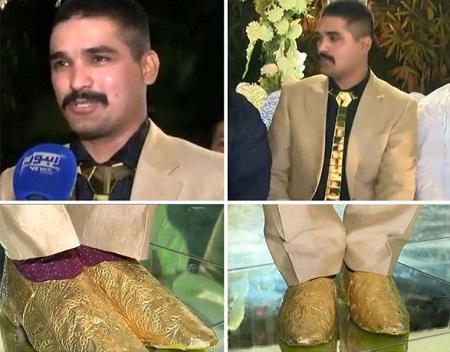 Insane! Pakistani groom wore gold shoes and flashy tie worth Rs 25 lakhs