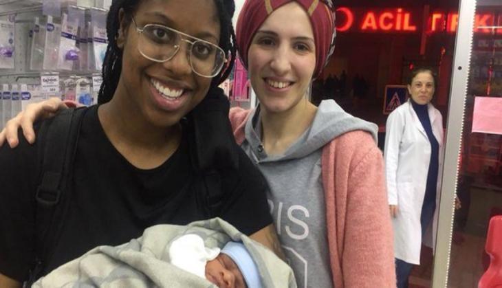 Tia and his friend with her baby