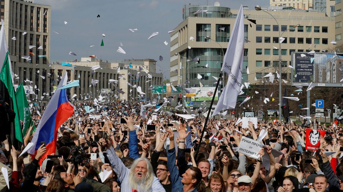 Thousands of paper plane flew in Moscow as protesters urge Russia to unblock Telegram app