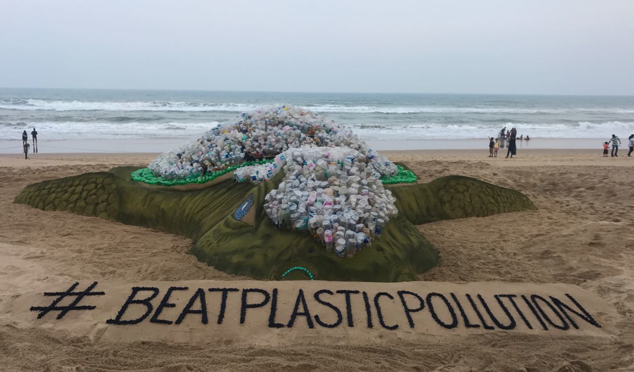 World Environment Day 2018: Sand artist Sudarsan Pattnaik creates world's biggest sand turtle at Puri Beach