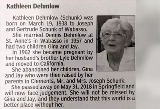 Stunning obituary: Woman's children exact revenge, 