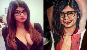 Crazy fan inked porn star Mia Khalifa's face and b**bs on his body; she slams him hard