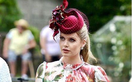 Lady Kitty Spencer wore an elegant floral dress to the wedding of Prince Harry's cousin