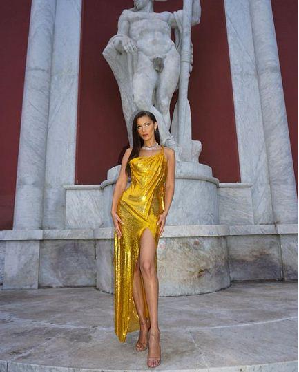 Bella Hadid Gold Versace Dress in Italy