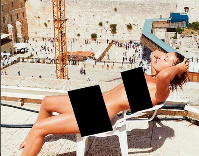 Belgian model Marisa Papen posed naked in front of Jerusalem's sacred wailing wall